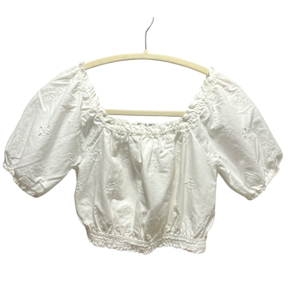 GAP Kids White Puff Sleeve Eyelet Blouse